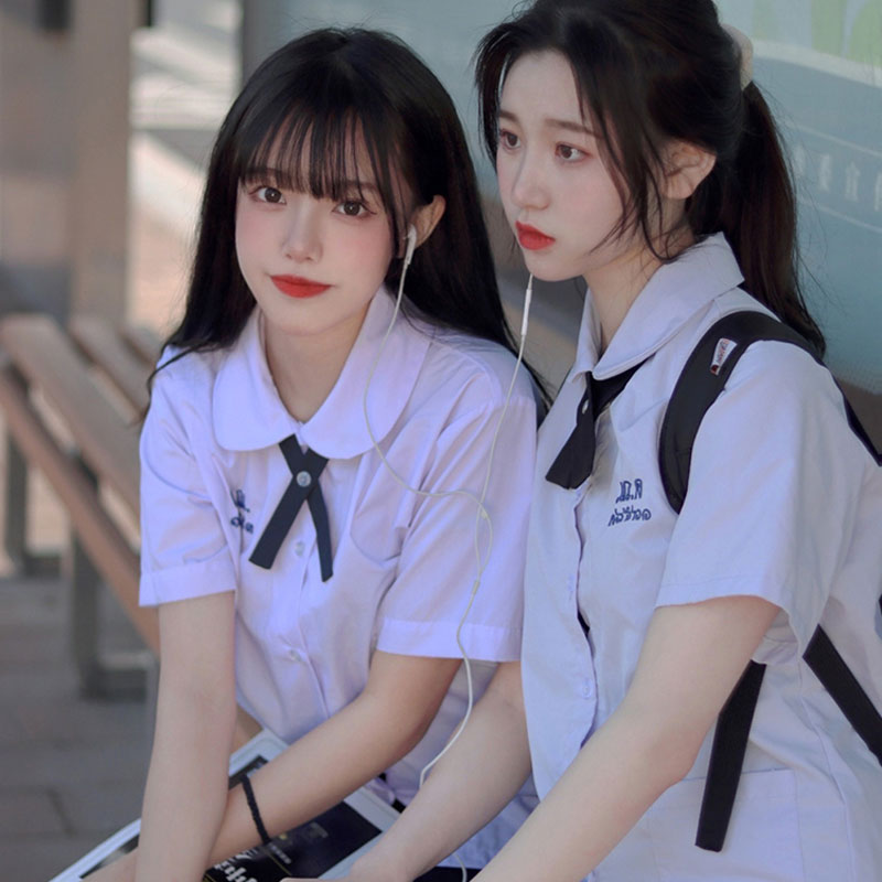 태국 학교 유니폼 라운드 넥 JK 유니폼 클래스 학생 셔츠 유니폼 태국 셔츠 Seifuku Girl 고등학교 Pleated Skirt Set